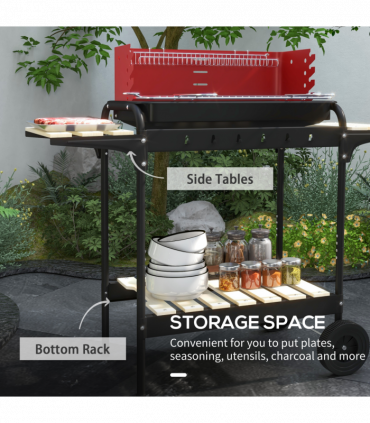 Outsunny Charcoal Barbecue BBQ Grill Trolley W/ 5-level Grill Height Ash Catcher
