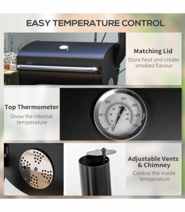 Outsunny Charcoal Barbecue BBQ Grill Trolley W/ Shelves, Lid and Thermometer