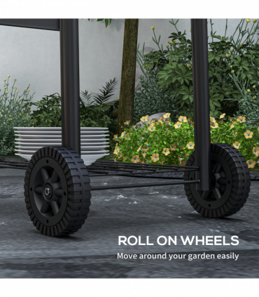 Outsunny Charcoal Barbecue BBQ Grill Trolley W/ Shelves, Lid and Thermometer