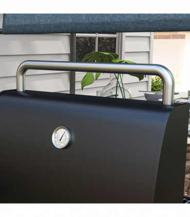 Outsunny Charcoal Barbecue BBQ Grill Trolley W/ Shelves, Lid and Thermometer