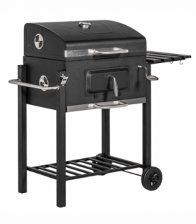 Outsunny Charcoal Grill BBQ Trolley Wheels Shelf Side Thermometer Steel Black