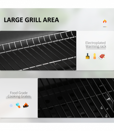 Outsunny Charcoal Grill BBQ Trolley Wheels Shelf Side Thermometer Steel Black