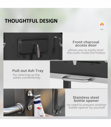 Outsunny Charcoal Grill BBQ Trolley Wheels Shelf Side Thermometer Steel Black