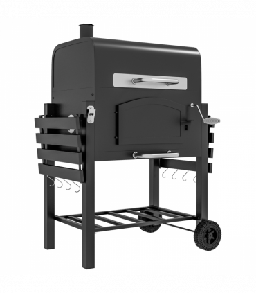 Outsunny Charcoal Grill BBQ Trolley w/ Adjustable Charcoal Height & Thermometer