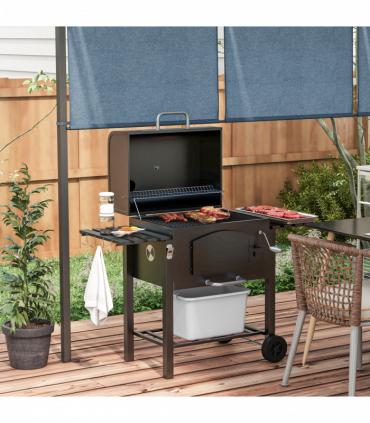 Outsunny Charcoal Grill BBQ Trolley w/ Adjustable Charcoal Height & Thermometer