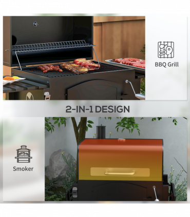 Outsunny Charcoal Grill BBQ Trolley w/ Adjustable Charcoal Height & Thermometer