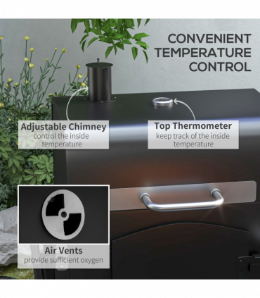 Outsunny Charcoal Grill BBQ Trolley w/ Adjustable Charcoal Height & Thermometer
