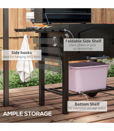 Outsunny Charcoal Grill BBQ Trolley w/ Adjustable Charcoal Height & Thermometer