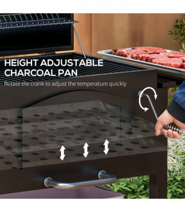 Outsunny Charcoal Grill BBQ Trolley w/ Adjustable Charcoal Height & Thermometer