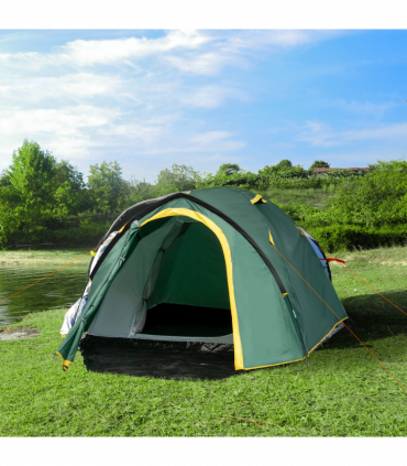 Outsunny Compact Camping Tent w/ Vestibule & Mesh Vents for Hiking Green