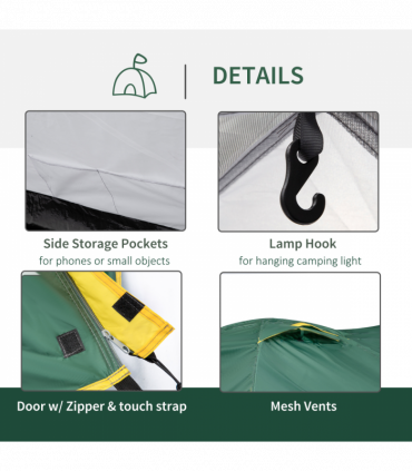 Outsunny Compact Camping Tent w/ Vestibule & Mesh Vents for Hiking Green