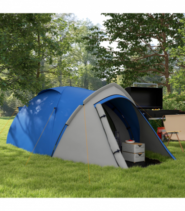 Outsunny Compact Camping Tent with Vestibule & Mesh Vents for Hiking Blue