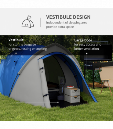 Outsunny Compact Camping Tent with Vestibule & Mesh Vents for Hiking Blue