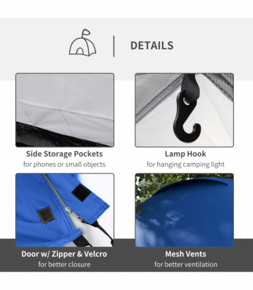 Outsunny Compact Camping Tent with Vestibule & Mesh Vents for Hiking Blue