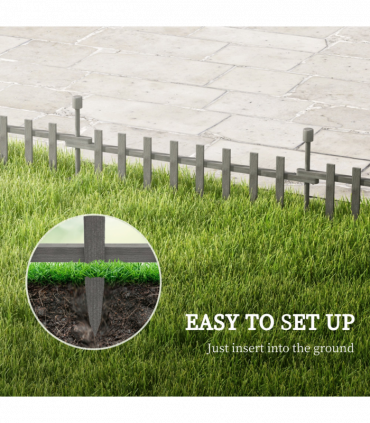 Outsunny Decorative Garden Fencing, Wooden Landscape Edging, Grey
