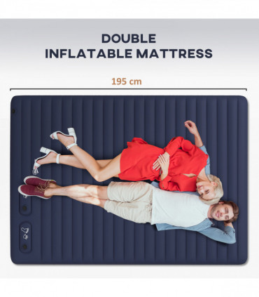 Outsunny Double Air Bed Inflatable Mattress, 195 x 140 x 10cm, Blue
