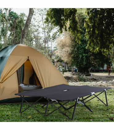 Outsunny Double Camping Folding Cot Outdoor Portable Sleeping Bed, Black