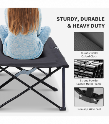 Outsunny Double Camping Folding Cot Outdoor Portable Sleeping Bed, Black