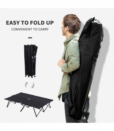 Outsunny Double Camping Folding Cot Outdoor Portable Sleeping Bed, Black
