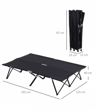 Outsunny Double Camping Folding Cot Outdoor Portable Sleeping Bed, Black