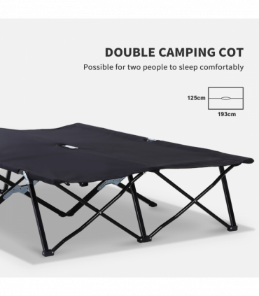 Outsunny Double Camping Folding Cot Outdoor Portable Sleeping Bed, Black