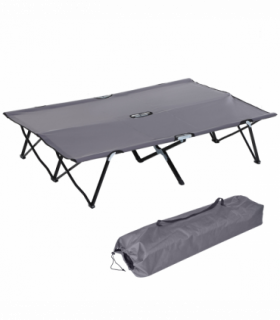 Outsunny Double Camping Folding Cot Outdoor Portable Sunbed w/ Carry Bag, Grey