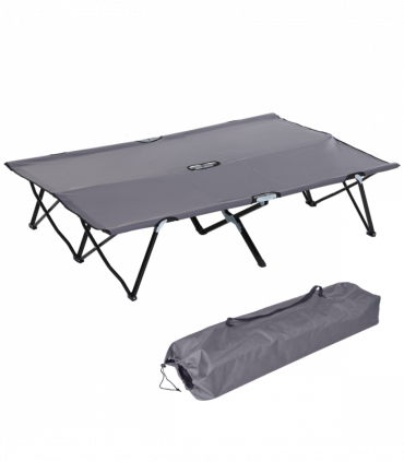Outsunny Double Camping Folding Cot Outdoor Portable Sunbed w/ Carry Bag, Grey