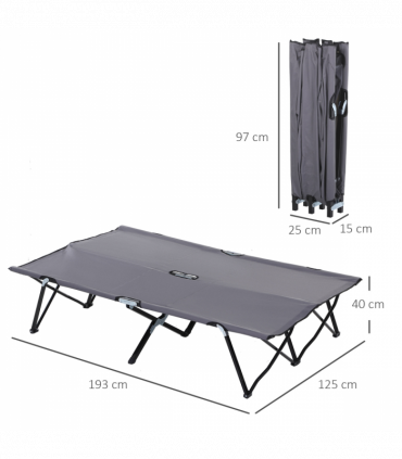 Outsunny Double Camping Folding Cot Outdoor Portable Sunbed w/ Carry Bag, Grey