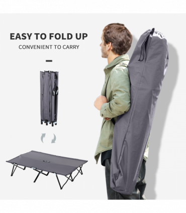 Outsunny Double Camping Folding Cot Outdoor Portable Sunbed w/ Carry Bag, Grey
