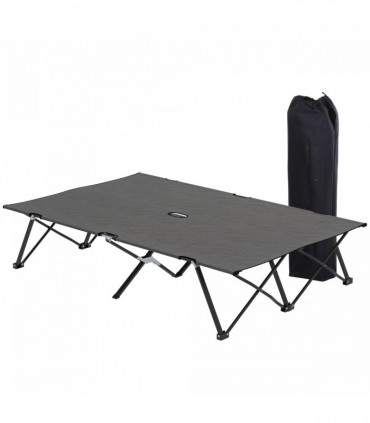 Outsunny Double Camping Folding Cot Portable Sleeping Bed, Charcoal Grey
