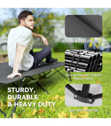 Outsunny Double Camping Folding Cot Portable Sleeping Bed, Charcoal Grey