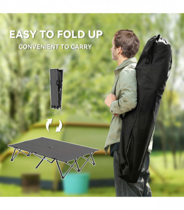 Outsunny Double Camping Folding Cot Portable Sleeping Bed, Charcoal Grey