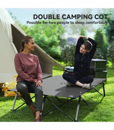 Outsunny Double Camping Folding Cot Portable Sleeping Bed, Charcoal Grey