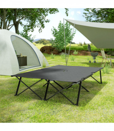 Outsunny Double Camping Folding Cot Portable Sleeping Bed, Charcoal Grey
