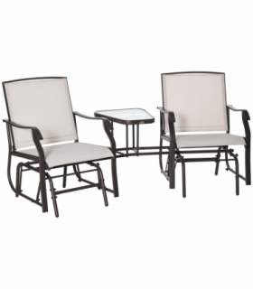 Outsunny Double Glider Companion Rocking Chairs Loveseat Garden Table Beige
