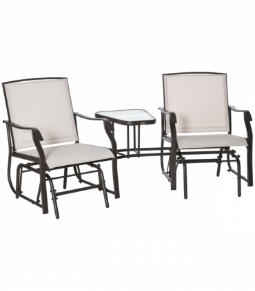Outsunny Double Glider Companion Rocking Chairs Loveseat Garden Table Beige