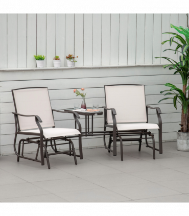 Outsunny Double Glider Companion Rocking Chairs Loveseat Garden Table Beige