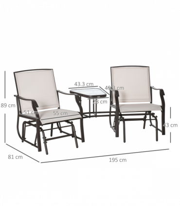 Outsunny Double Glider Companion Rocking Chairs Loveseat Garden Table Beige