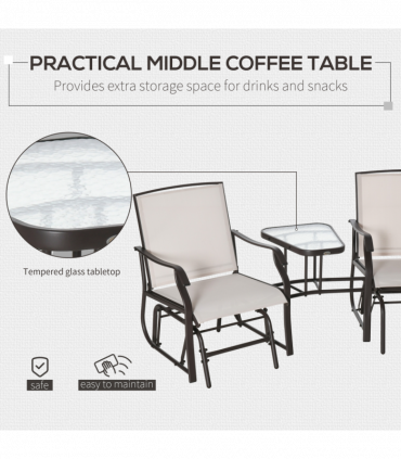 Outsunny Double Glider Companion Rocking Chairs Loveseat Garden Table Beige