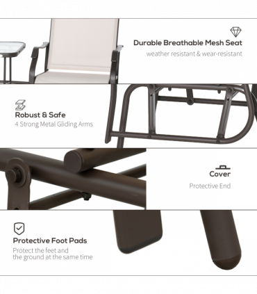 Outsunny Double Glider Companion Rocking Chairs Loveseat Garden Table Beige