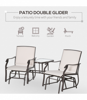 Outsunny Double Glider Companion Rocking Chairs Loveseat Garden Table Beige
