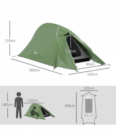Outsunny Double Layer Camping Tent for 1-2 Man, 2000mm Waterproof, Green