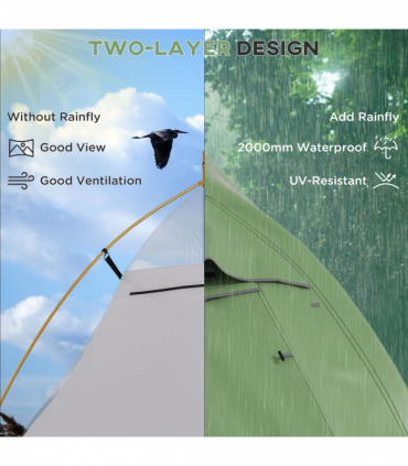 Outsunny Double Layer Camping Tent for 1-2 Man, 2000mm Waterproof, Green