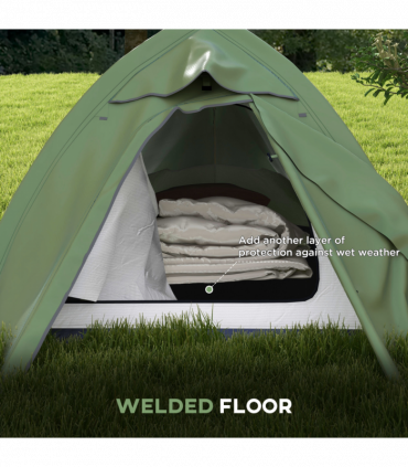 Outsunny Double Layer Camping Tent for 1-2 Man, 2000mm Waterproof, Green