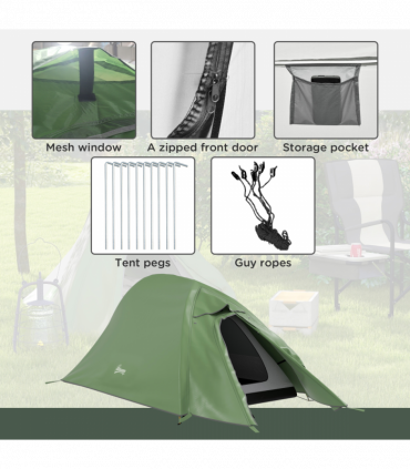 Outsunny Double Layer Camping Tent for 1-2 Man, 2000mm Waterproof, Green