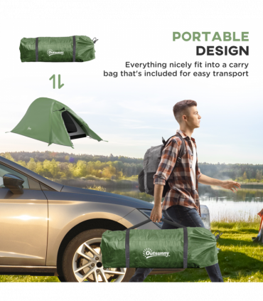 Outsunny Double Layer Camping Tent for 1-2 Man, 2000mm Waterproof, Green