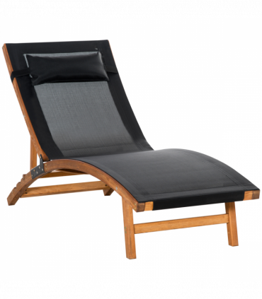 Outsunny Ergonomic Outdoor Chaise w/ Adjustable Back and Pillow for Garden Black
