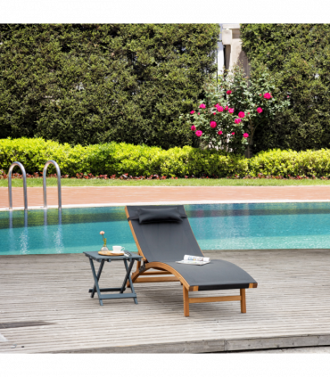 Outsunny Ergonomic Outdoor Chaise w/ Adjustable Back and Pillow for Garden Black