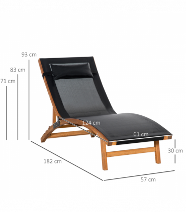 Outsunny Ergonomic Outdoor Chaise w/ Adjustable Back and Pillow for Garden Black