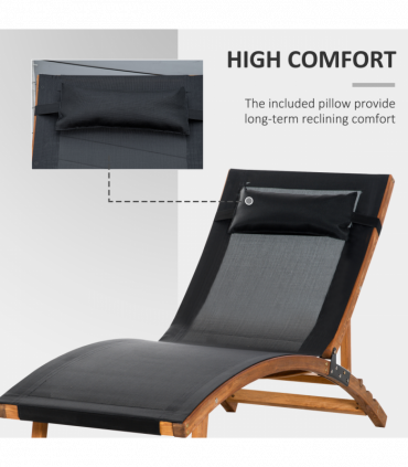 Outsunny Ergonomic Outdoor Chaise w/ Adjustable Back and Pillow for Garden Black